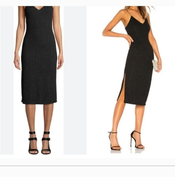 Alice + Olivia Stila Side Slit Fitted Midi Length Dress  size 6 - Picture 3 of 16